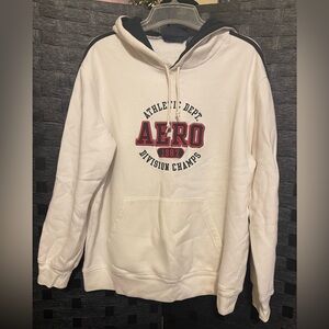 Vtg Cream/off White Aeropostale Med Adult Hoodie Casual Logo Unisex Pull Over